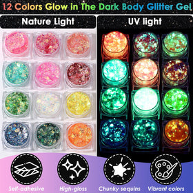 Flasoo glow glitter gel on hair for sparkling night looks.