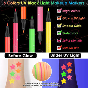 Flasoo UV neon eyeliner pens closeup showing rich pigment and glow.