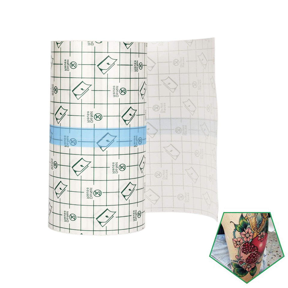 Flatoedu tattoo bandage roll waterproof film protects a fresh tattoo during daily activities.