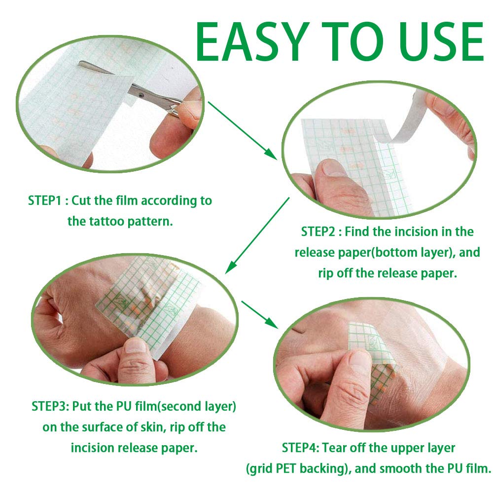 Flatoedu waterproof bandage shown during shower for tattoo protection.