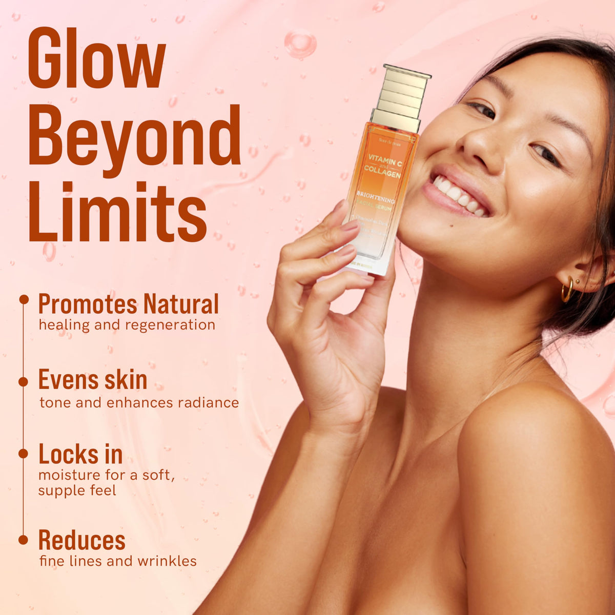 Closeup of serum label, highlighting clean ingredients and transparency.