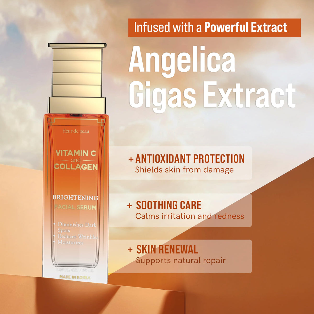 Serum on display indicating radiant skin glow with daily use.