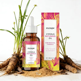 FlexQW Cyperus Rotundus Oil bottle ready for post depilation care and gentle moisturizing