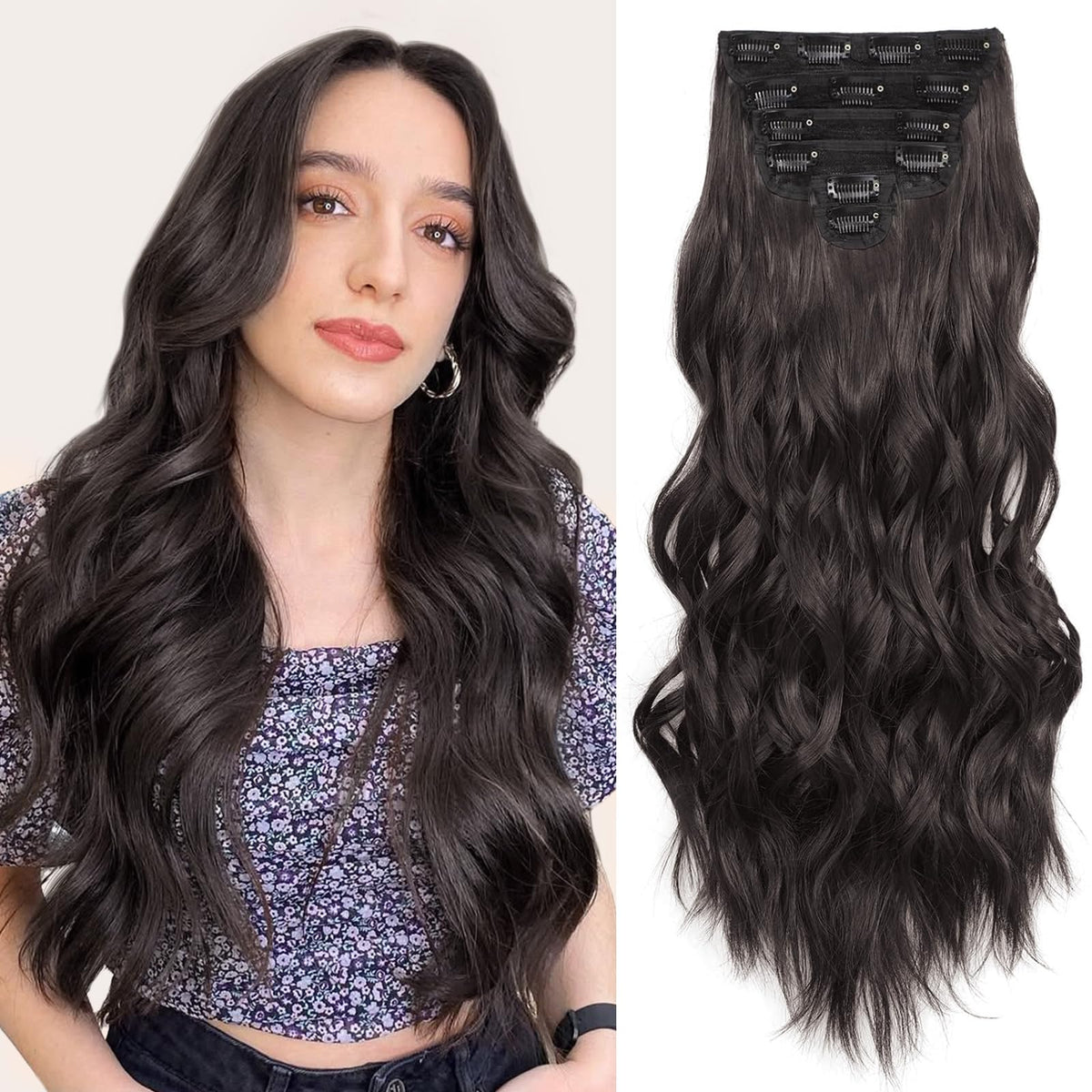 Fliace clip-in extension in dark brown for instant length
