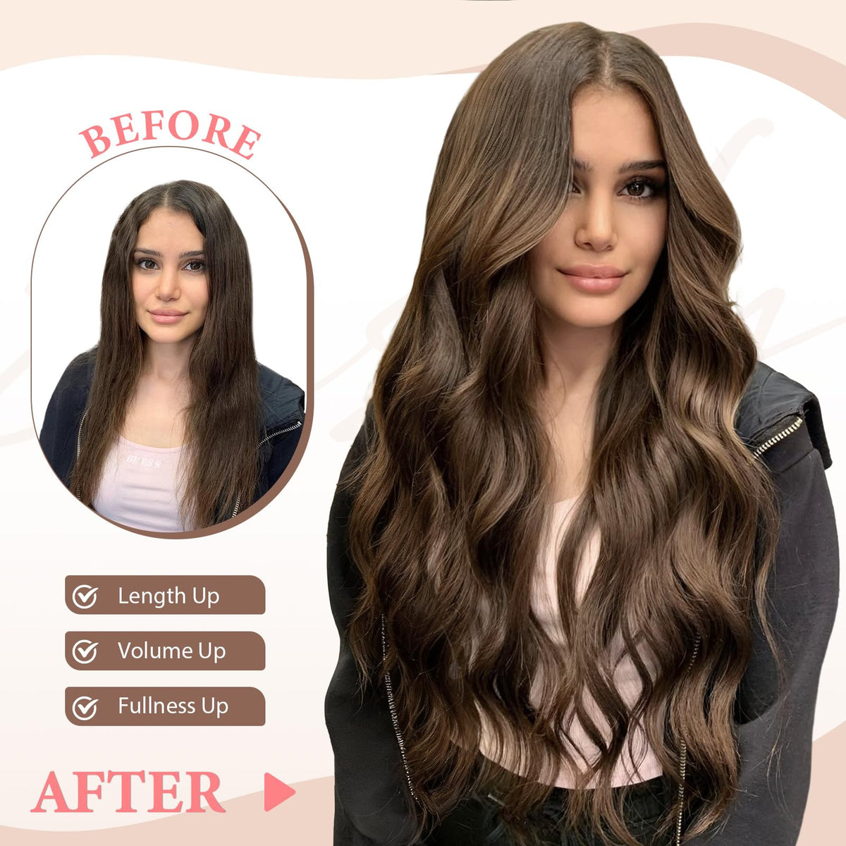 Fliace six-piece set with multiple wefts to customize length and fullness