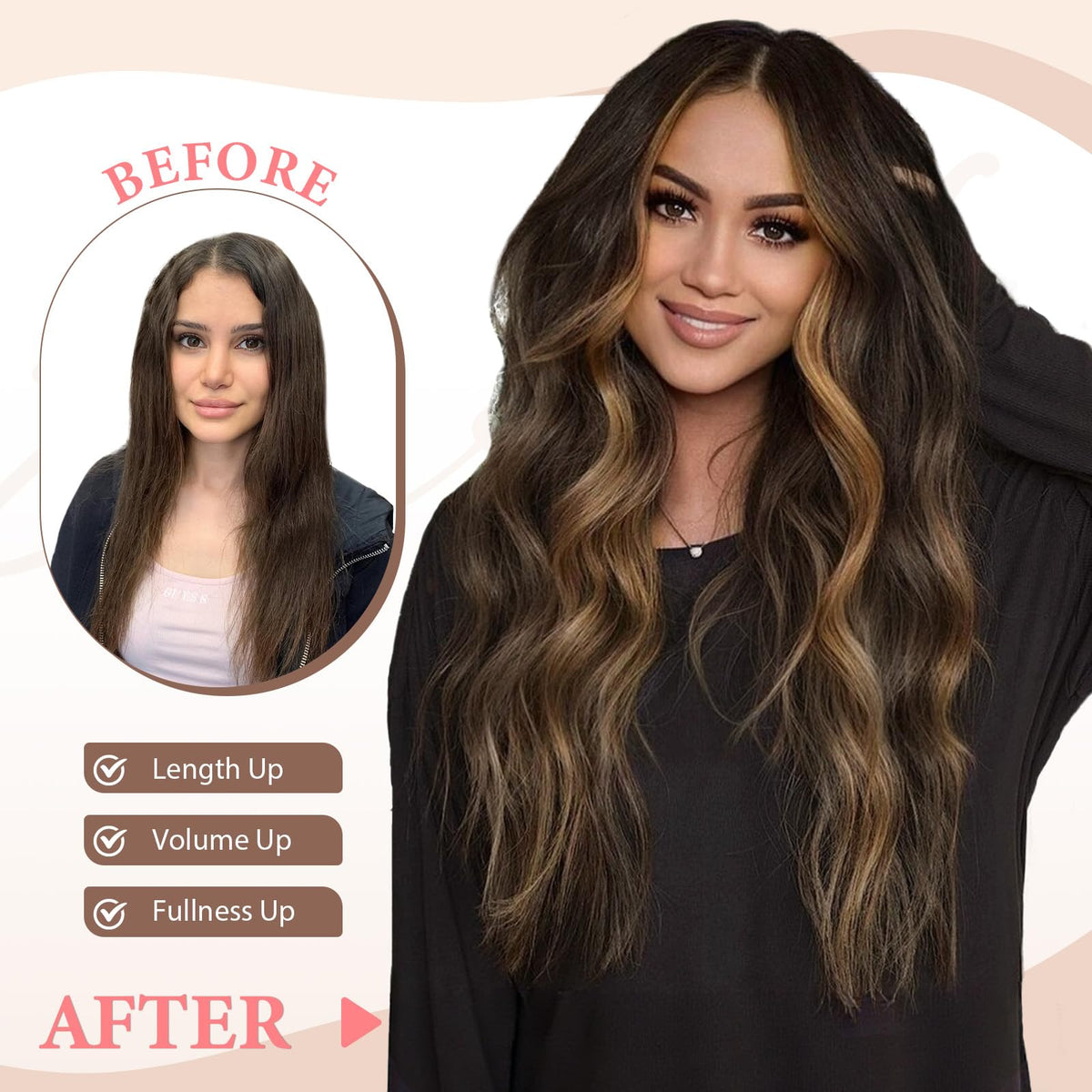 Fliace long wavy clip-in extensions in 20 inches for easy volume
