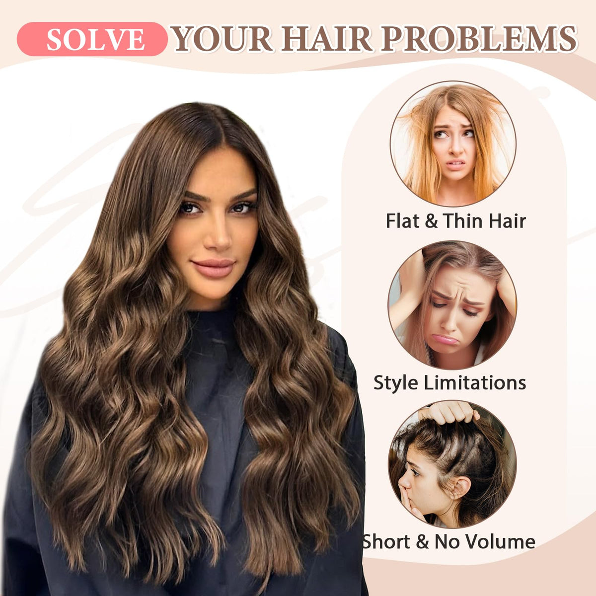 Fliace extensions curled to create versatile waves and texture