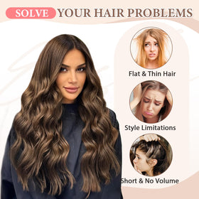 Fliace extensions curled to create versatile waves and texture