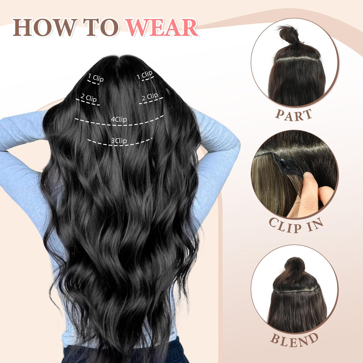 Fliace clip-in, 2-clip weft at 4.9 inches for layering.