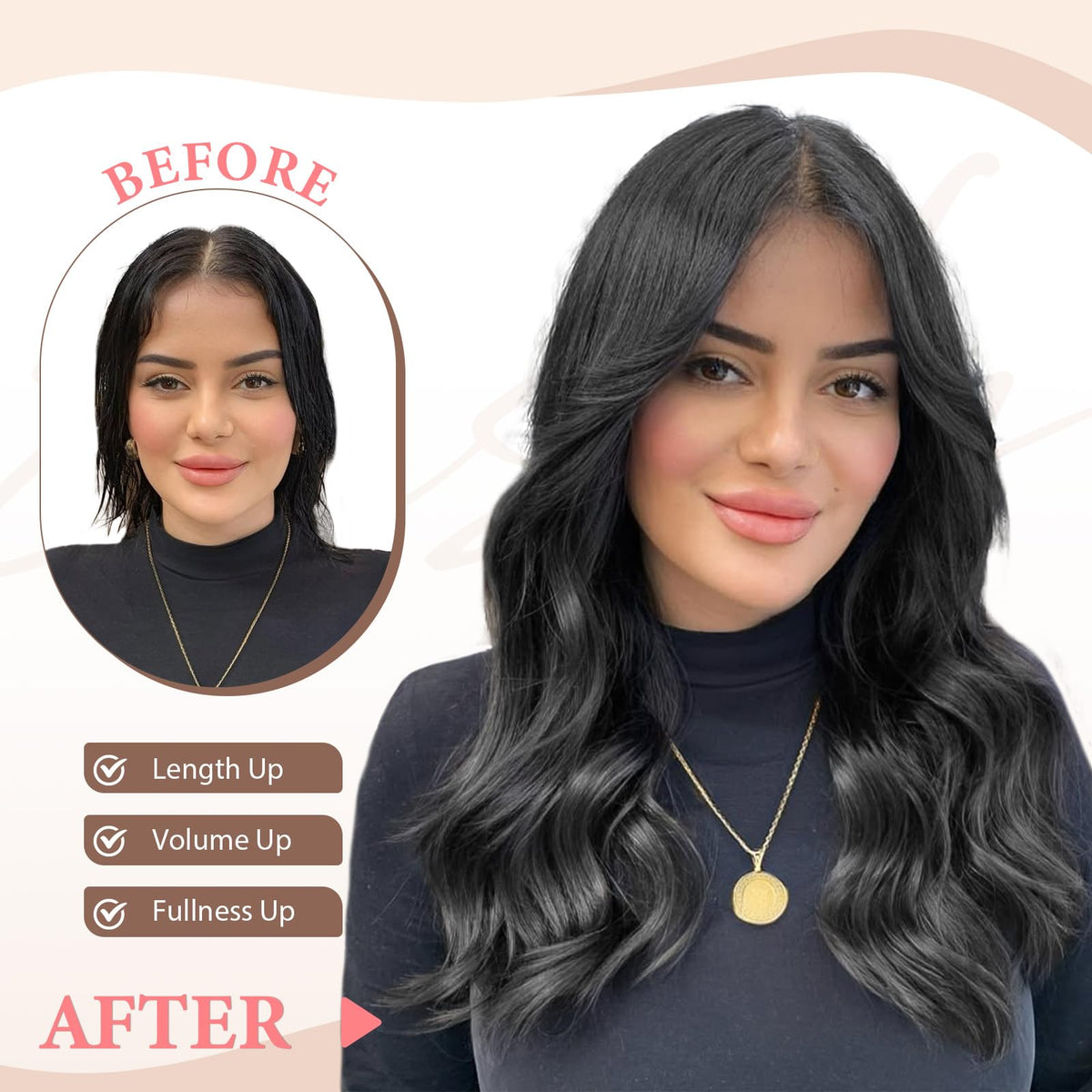Fliace clip-in wefts, 6-clip, 6.7 inch wide for fuller volume.