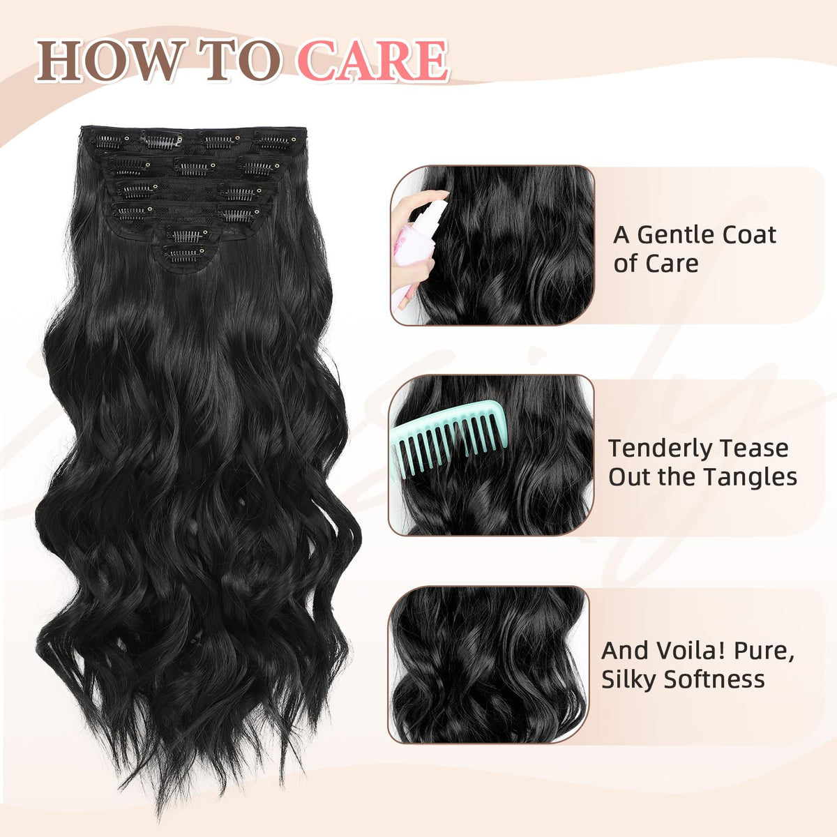Fliace clip-in extensions curlable up to 180°F for defined waves.