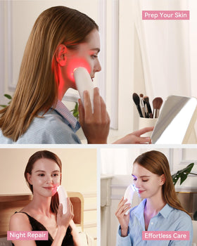 FliKEZE white device displayed on vanity as premium facial massager.