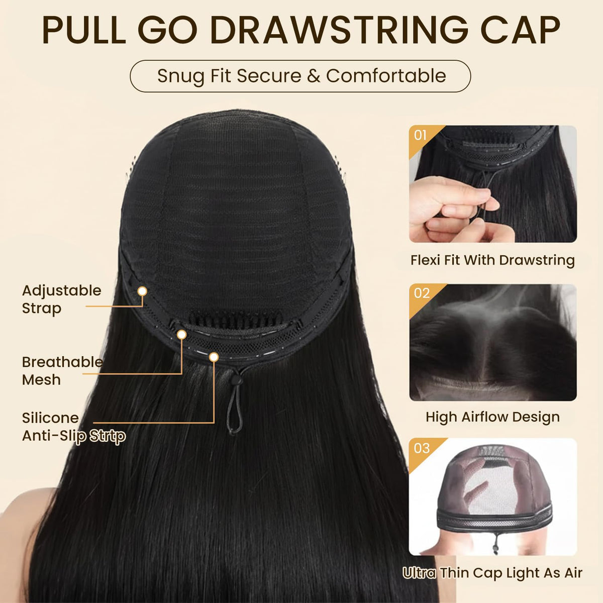 FLLUFWIG durable straight human hair wig can be dyed, curled, or restyled.