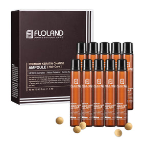 FLOLAND Premium Keratin Serum bottle close-up showing salon-quality repair for damaged hair