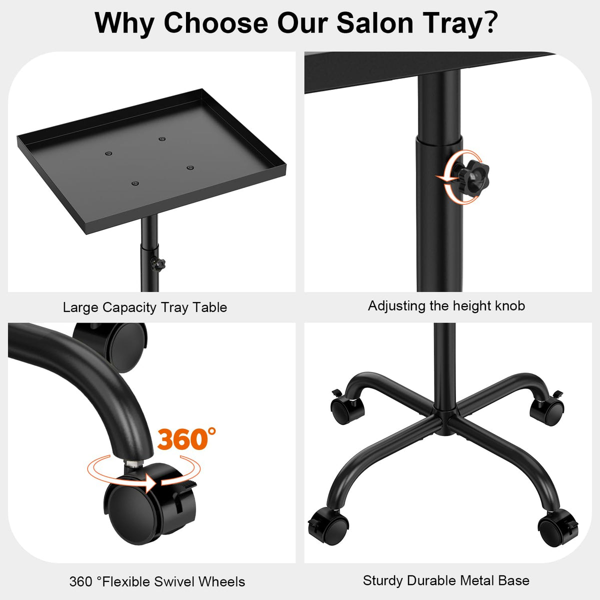 FLOLXNB rolling tray with brakes ensures stable positioning during services.
