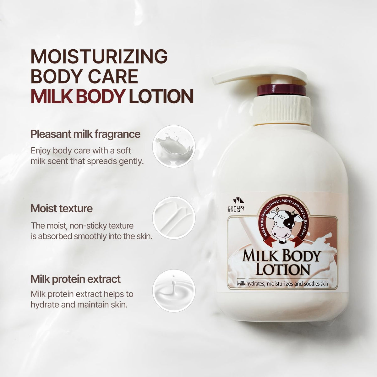 500ml Flor De Man COSMOCOS Somang Milk Body Lotion on display for healthy glow