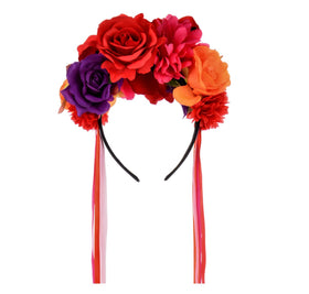 Floral Fall day of the dead flower crown in red purple enhances festive looks