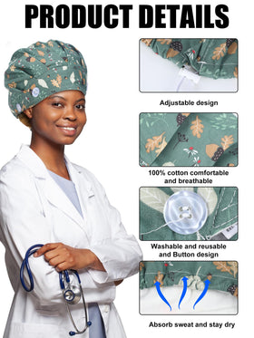 Floraltop adjustable tie-back scrub cap fits varied head sizes.