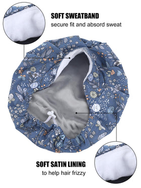 Floraltop nurse cap with side buttons secures masks and hair.