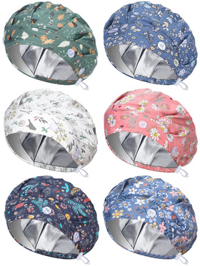 Floraltop satin-lined scrub cap six-pack ready for all-day comfort.