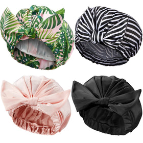 Floraltop nylon bowknot shower cap provides secure coverage for long hair.