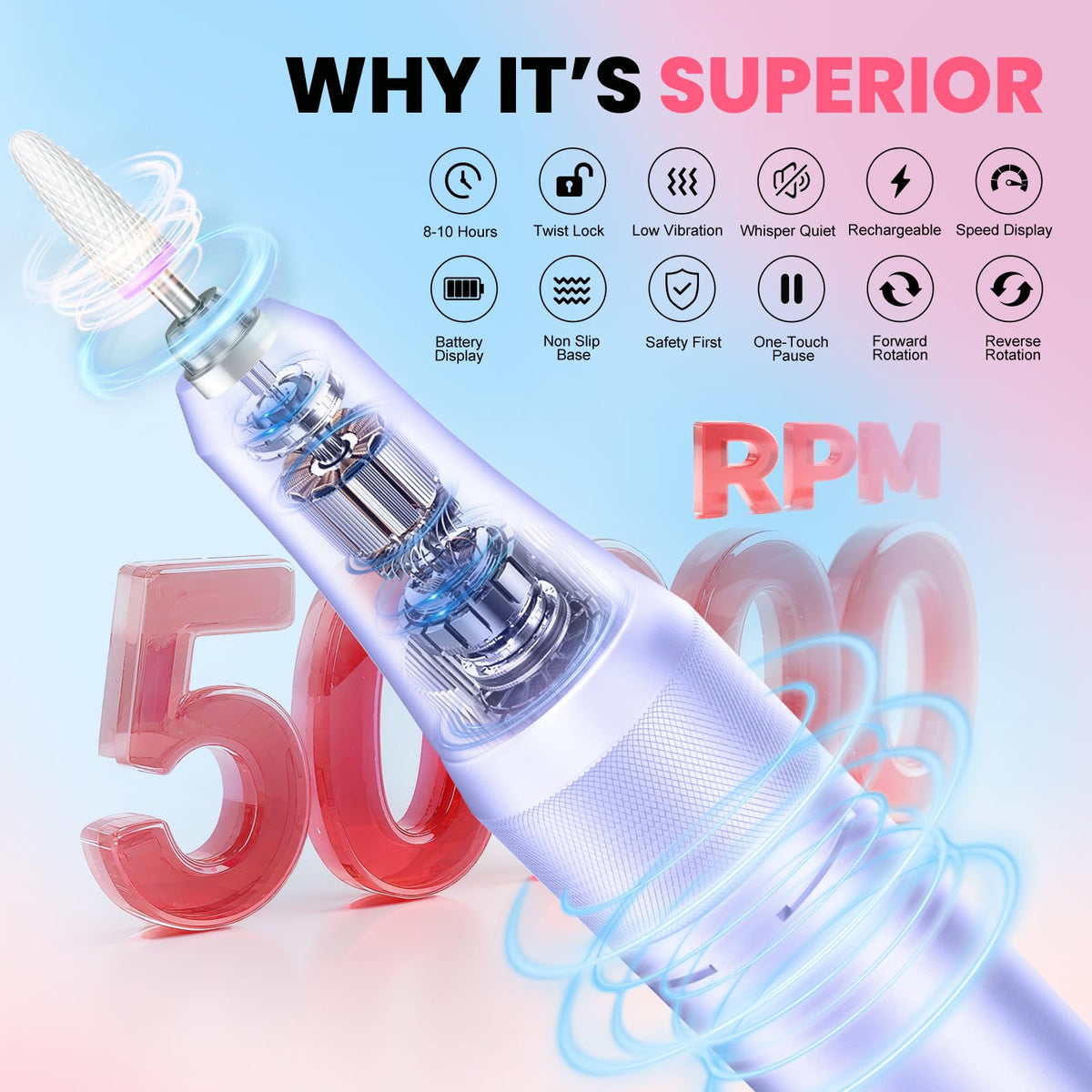 FLORAVIC nail drill handpiece shown for ergonomic use