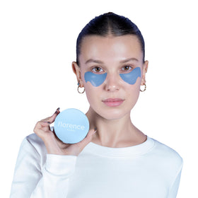 Florence by Mills close-up hydrogel patches showing deep hydration for under-eye skin.
