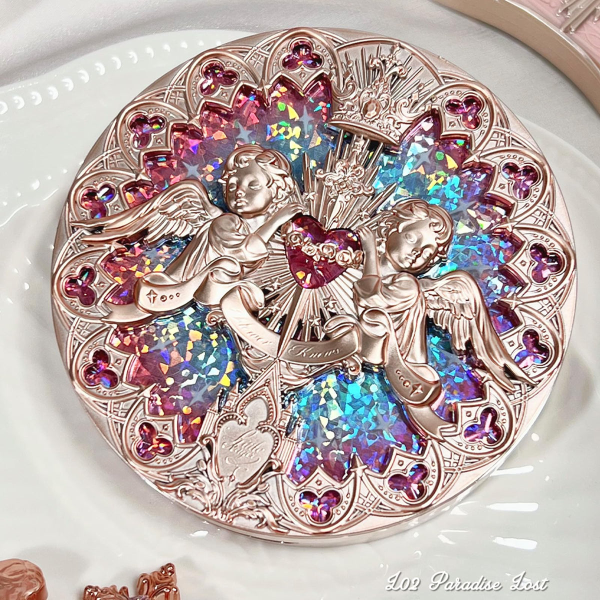 Flower Knows Little Angel Embossed Highlighter packaging closeup highlights luminosity