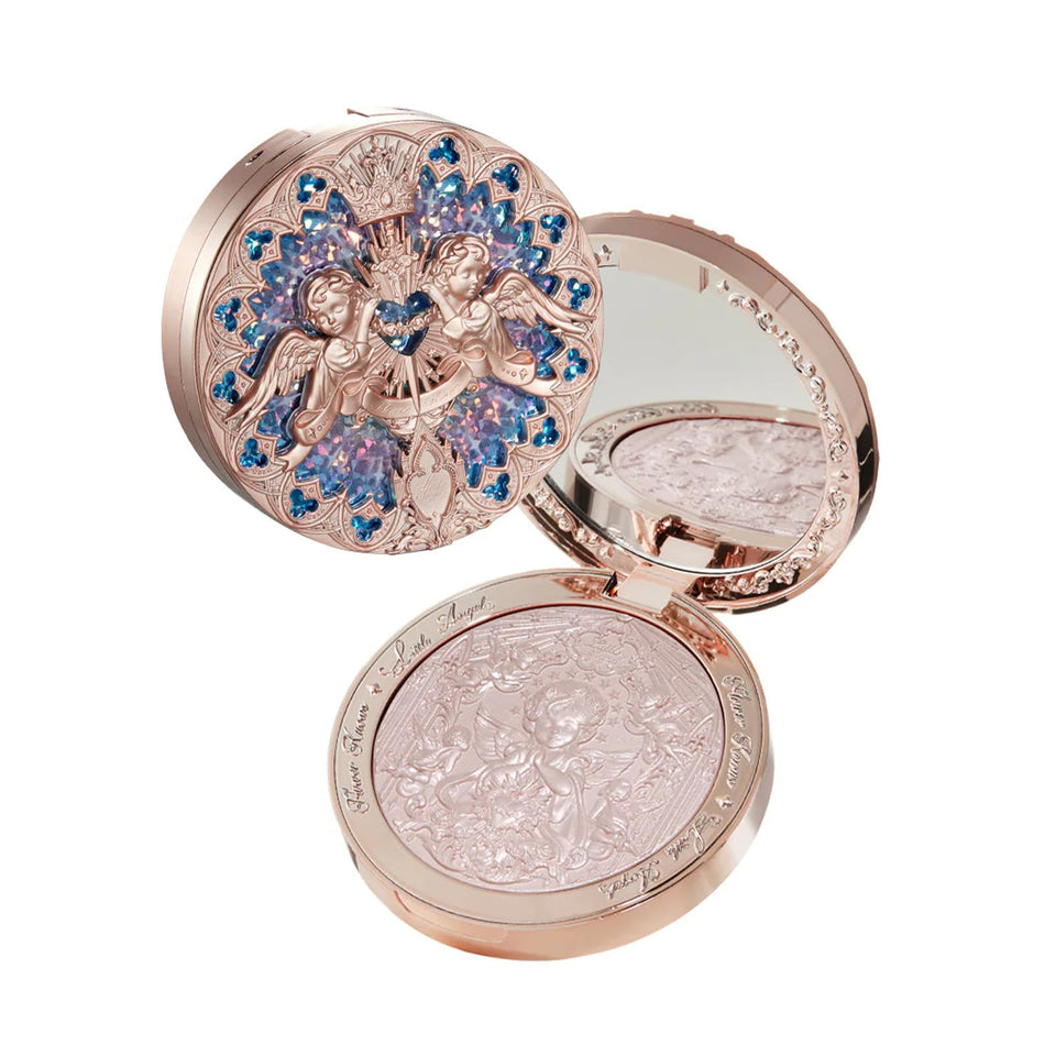Flower Knows Little Angel embossed highlighter Rosy Pearl—delicate daily radiance.