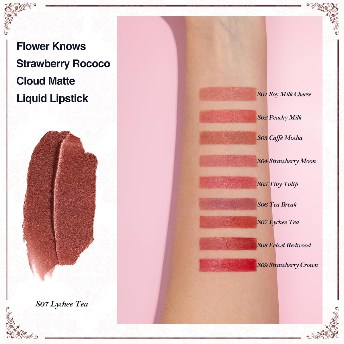 Flower Knows S07 Lychee Tea application provides smooth, precise glide.