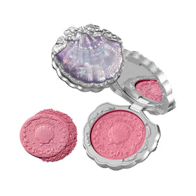 Flower Knows Shells Jewel compact close-up shows chic seashell design for on-the-go touch-ups.