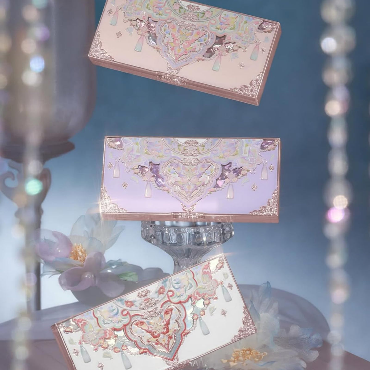 Shimmer shades from Flower Knows palette for light-catching glow.
