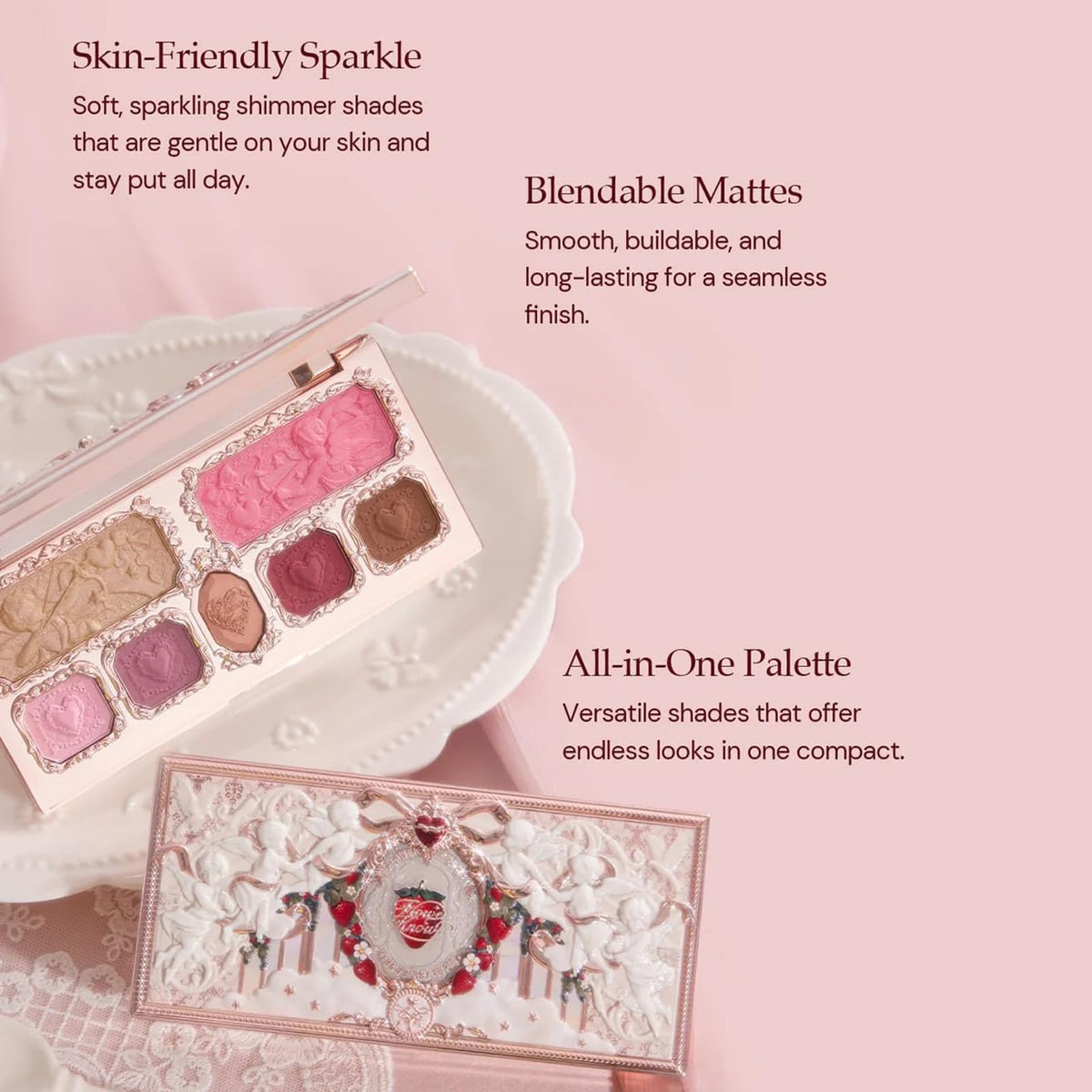 Open palette reveals Honey Canelé neutrals and shimmer shades for versatile lids.