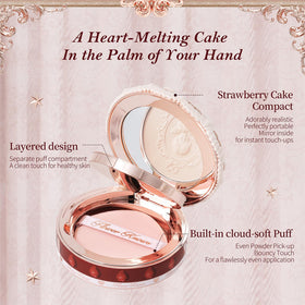 Flower Knows Strawberry Cupid pressed powder mirror enables quick touch-ups for a fresh, matte look.