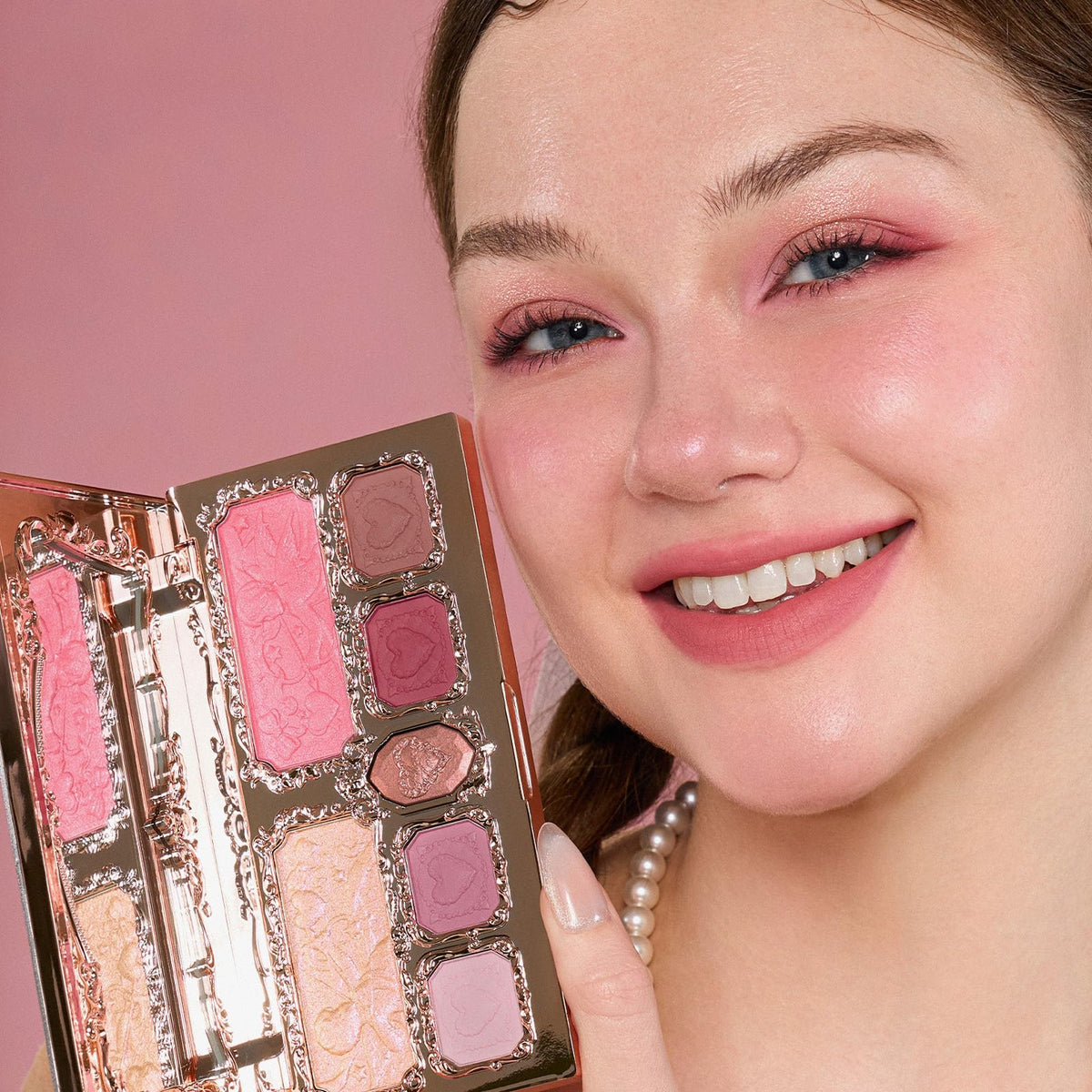 Close-up of shimmer shades from Cupid palette for radiant highlights