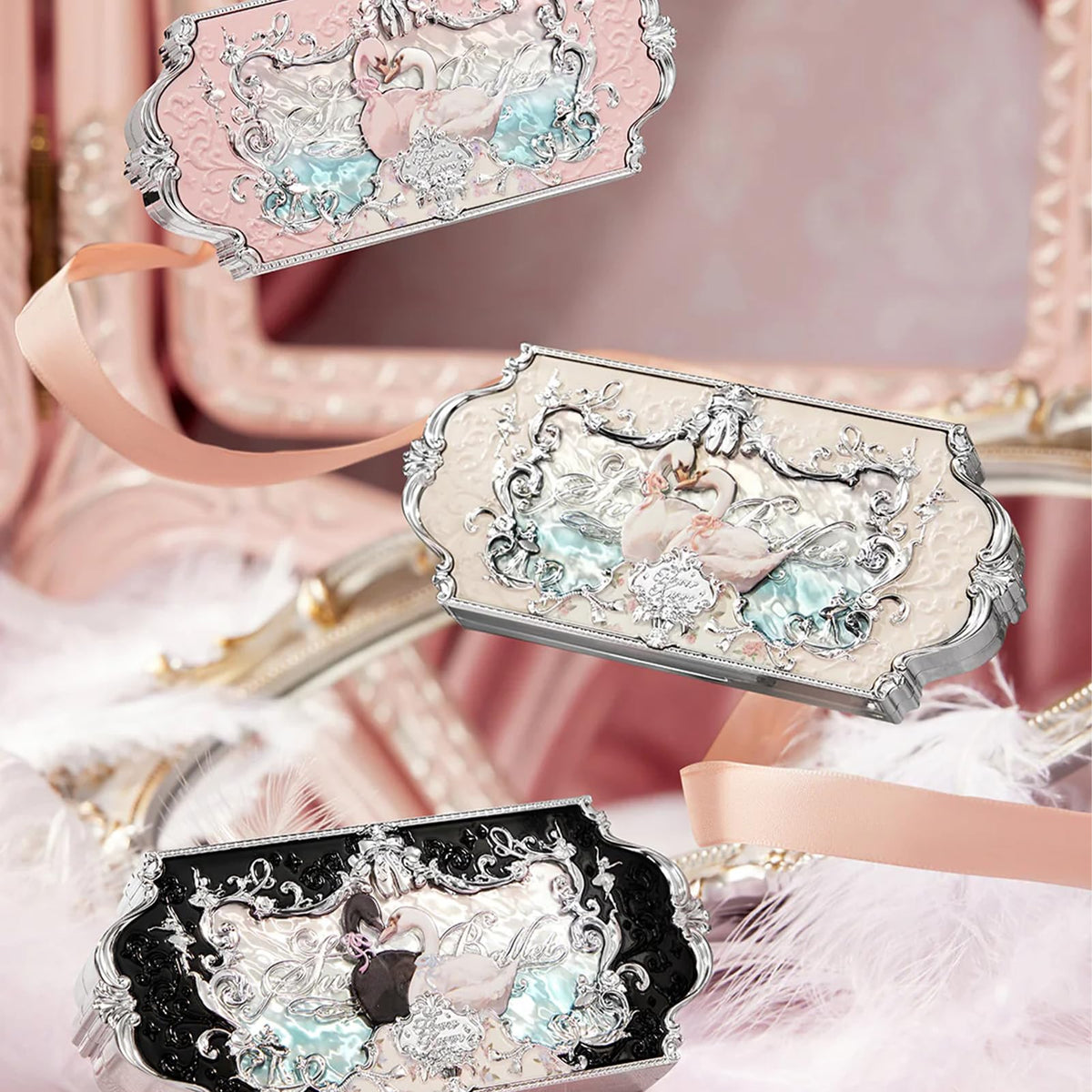 Flower Knows Swan Ballet compact case shows elegant, portable beauty.