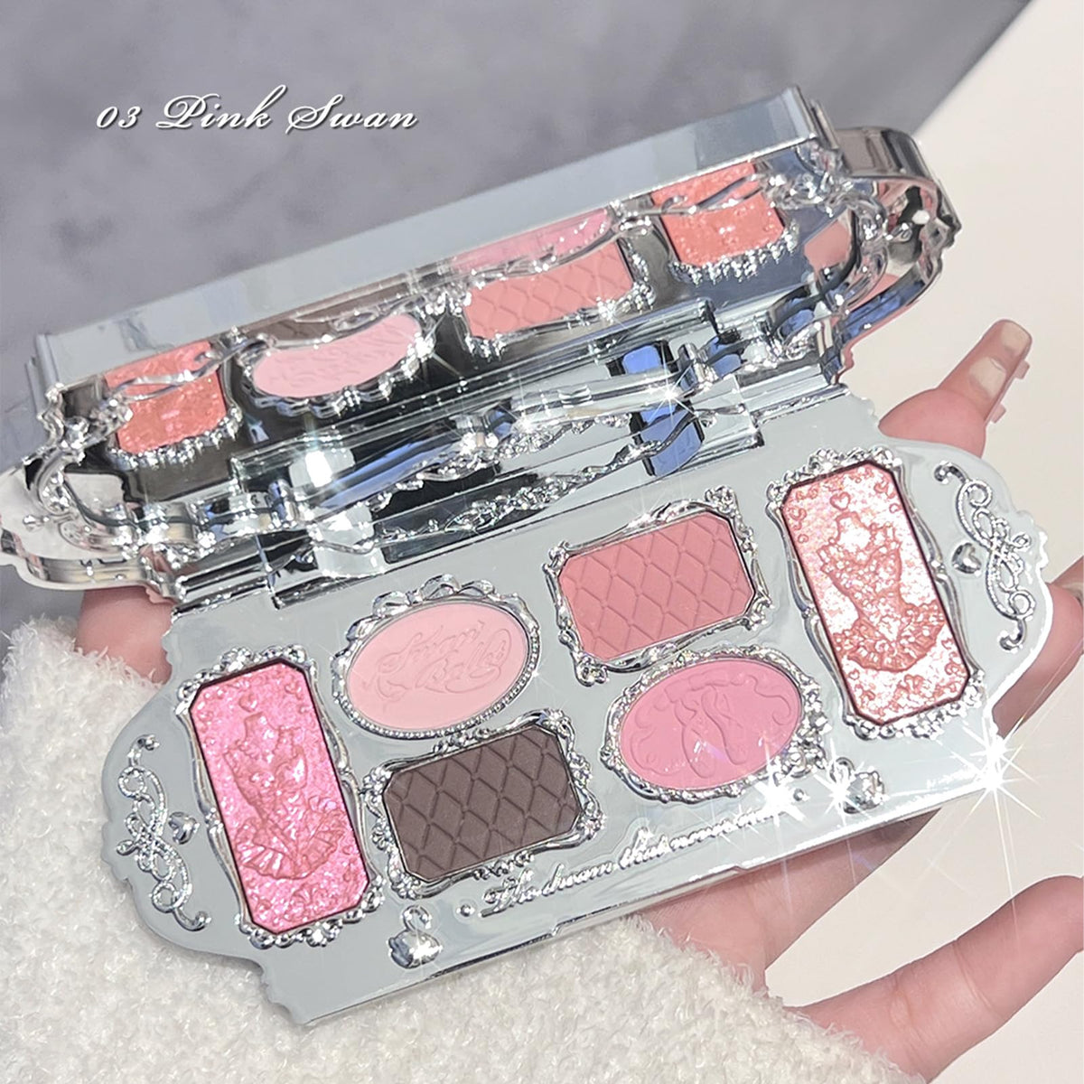 Flower Knows Swan Ballet water ripple motif evokes artistry during makeup routines.