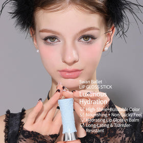 Flower Knows Swan Ballet Shine Lipstick baby pink shade provides soft ethereal glow.