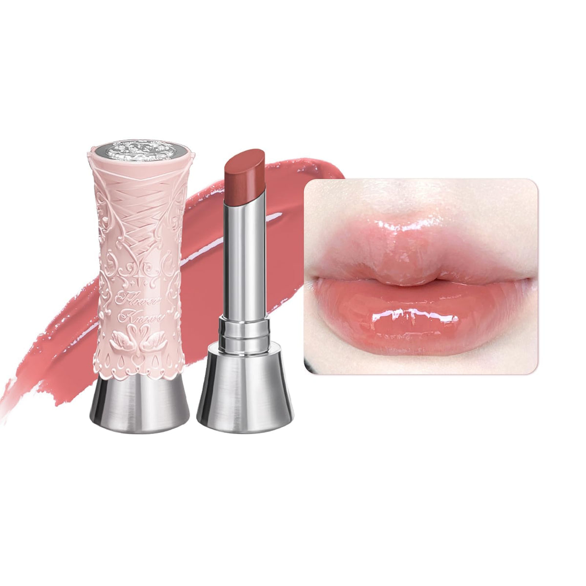 Flower Knows Swan Ballet Shine Lipstick compact with elegant packaging for gifting