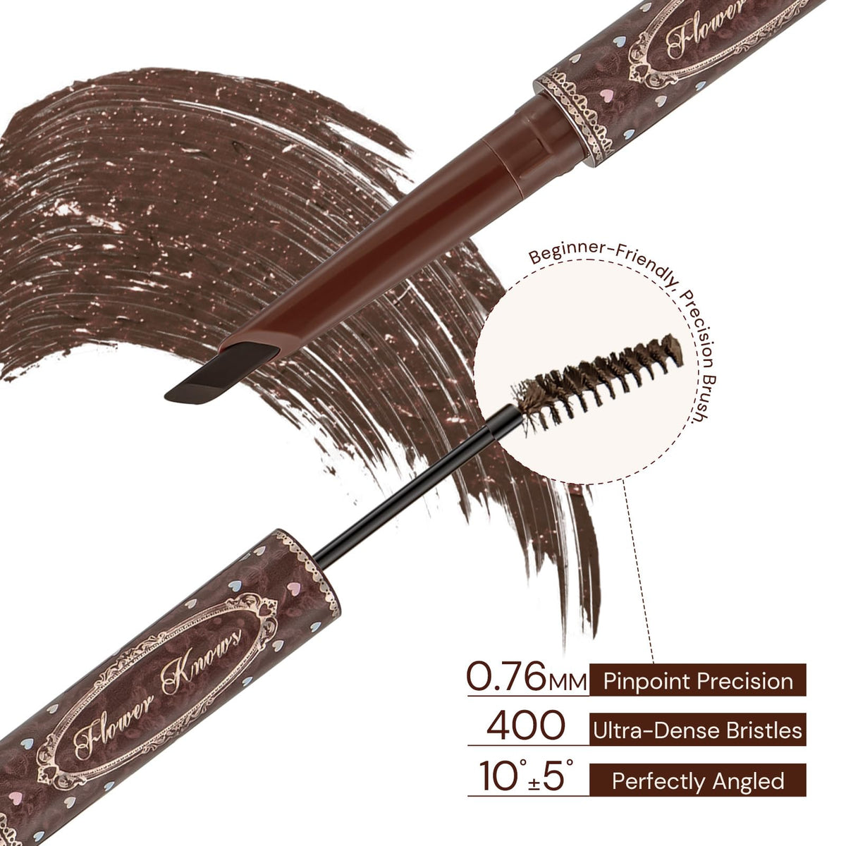 Built-in spoolie on Flower Knows Sweetie Bear dual-ended brow tool for blending.