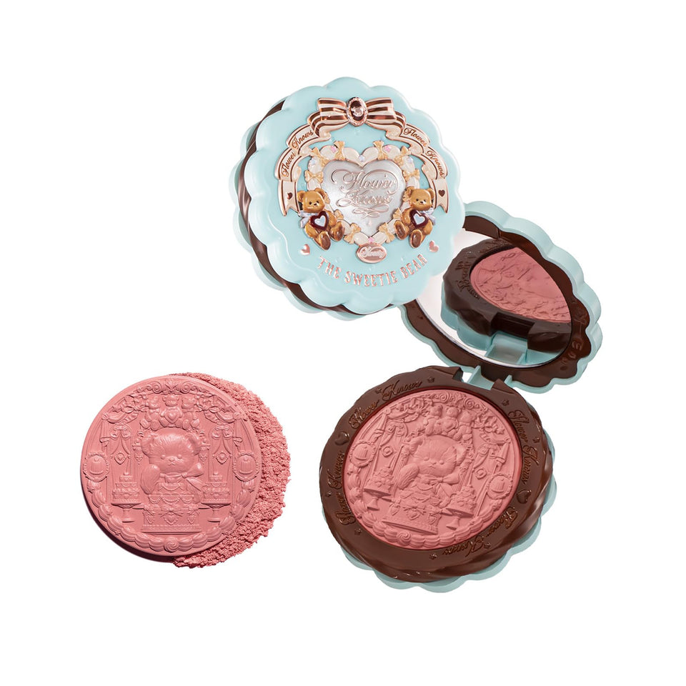 Flower Knows The Sweetie Bear compact with pâtisserie-inspired design for chic on-the-go touch-ups.