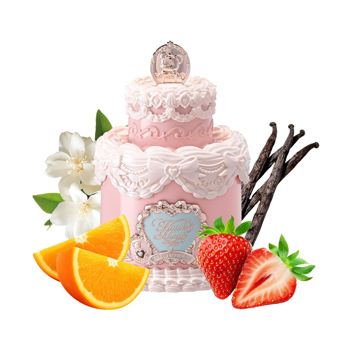 Flower Knows Sweetie Bear Honey Lemon bottle close-up with luxe cream cake design.