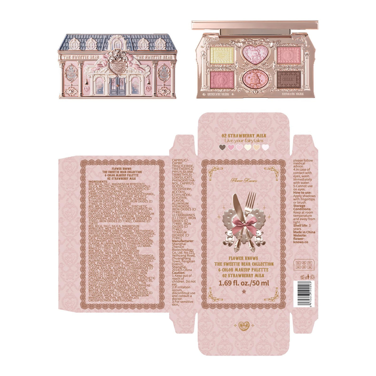 Flower Knows Sweetie Bear palette swatches on hand for everyday looks.