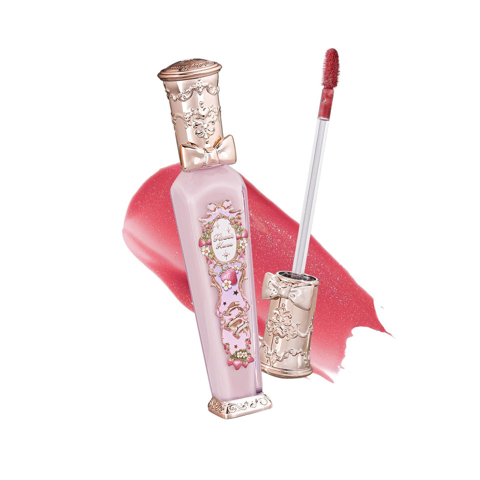 Flower Knows Violet Strawberry Rococo Glowy gloss bottle shows raspberry shimmer ideal for evenings.