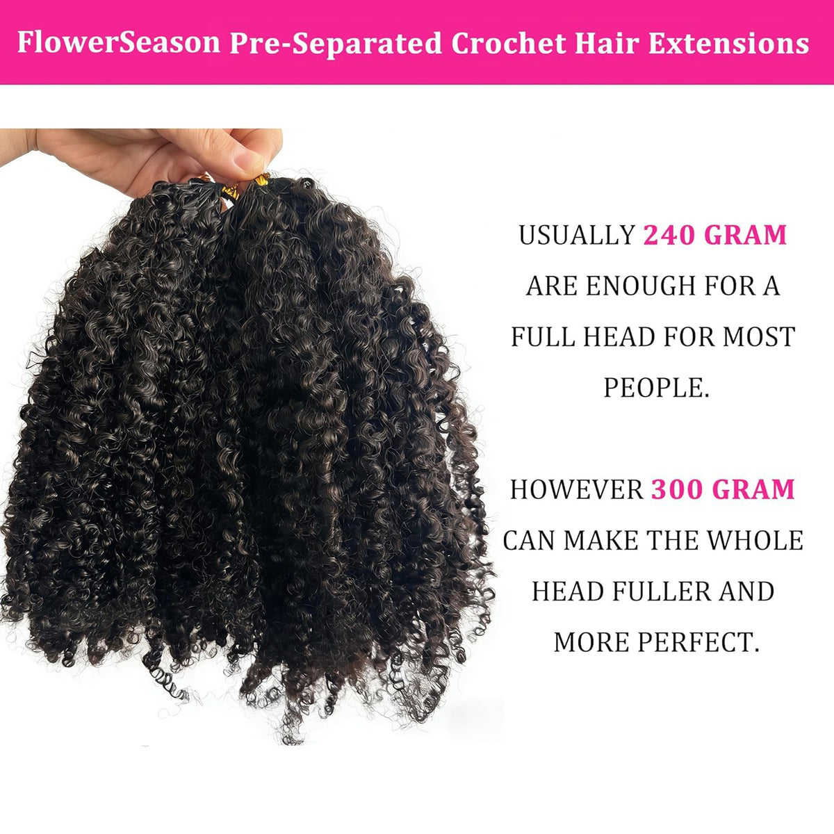 FlowerSeason Afro kinky curly knotless extensions on model demonstrate easy crochet installation.