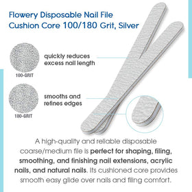 Flowery disposable file packaging emphasizes hygienic single-use design.