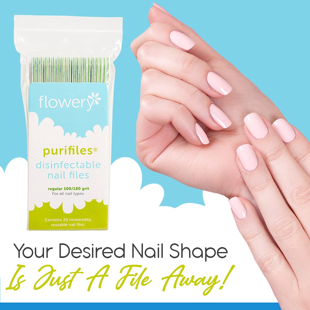 Flowery Green Core nail files 100 grit side close-up for smoothing natural nails.
