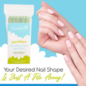 Flowery Green Core nail files 100 grit side close-up for smoothing natural nails.