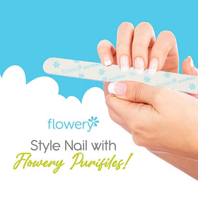 Flowery Purifiles disinfectable nail file surface for hygienic manicures and pedicures.