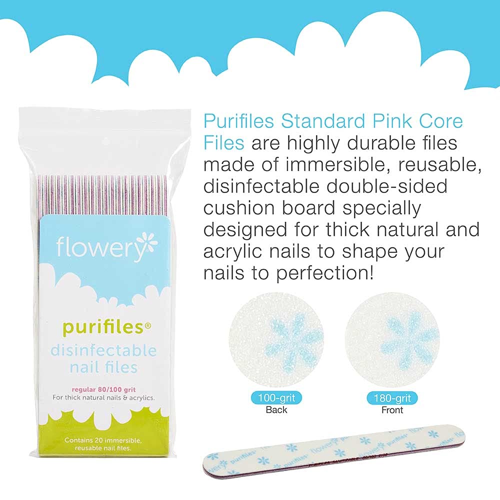 Flowery Purifiles durable nail file pack of 20 for long-lasting grooming.